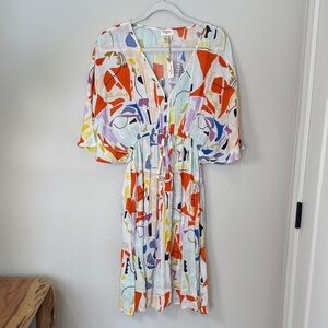 Cost Plus World Market Multicolor Abstract V-Neck Midi Dress